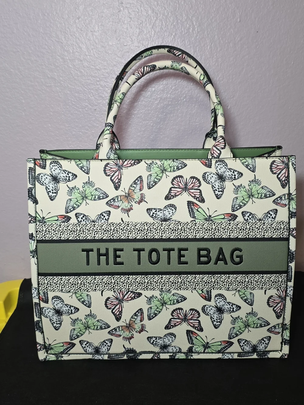 Butterfly Print The Tote Bag - Green/Cream